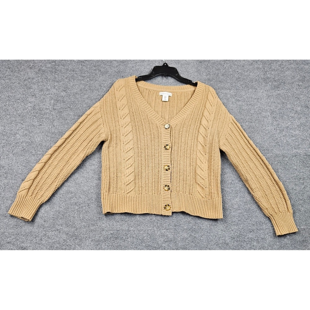 Cupcakes and Cashmere Womens Camel Tan Cable Knit Button Front Cardigan Sweater